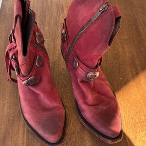 LIBERTY Black Red Ankle Boots with Decorative Straps